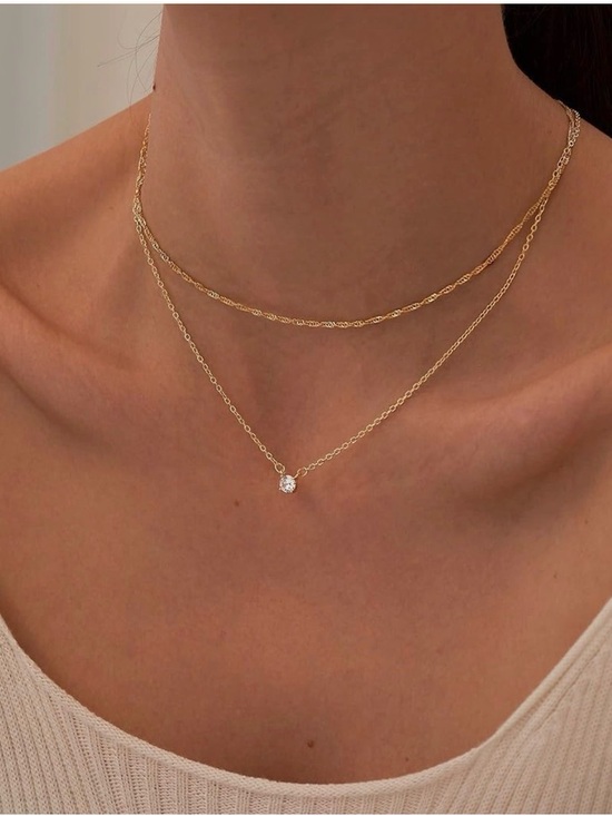 Jewelry - 14k Gold Plated/Silver Cubic Zirconia Necklaces for Women, Simple CZ Necklace